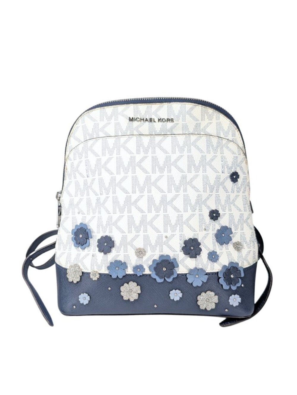 Michael Kors Blue White Signature Emmy PVC Flower Embellished Small Backpack